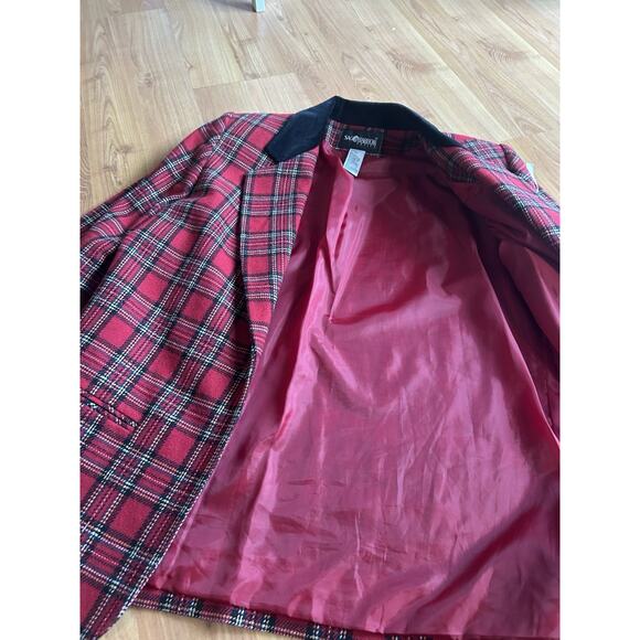 VTG Sag Harbor Petite blazer red black tartan plaid Women’s Size 10 Preppy 90’s - Picture 9 of 9
